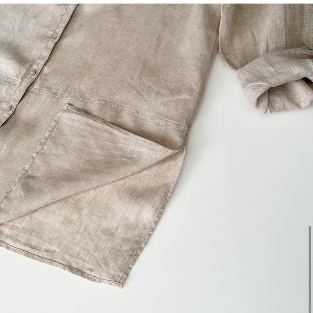 Tahari Solid Linen Tunic Button Down Shirt Long S… - image 3